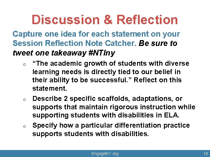 Discussion & Reflection Capture one idea for each statement on your Session Reflection Note