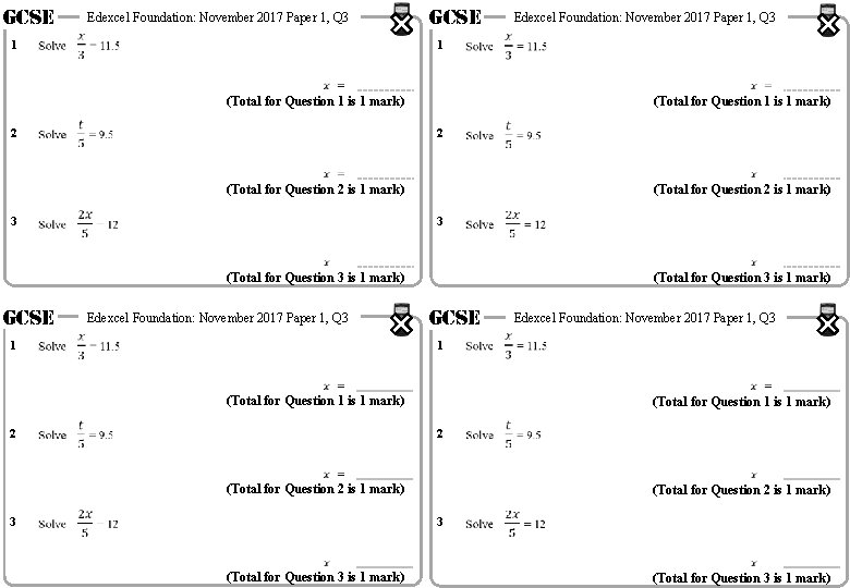 GCSE 1 Edexcel Foundation: November 2017 Paper 1, Q 3 GCSE 1 (Total for