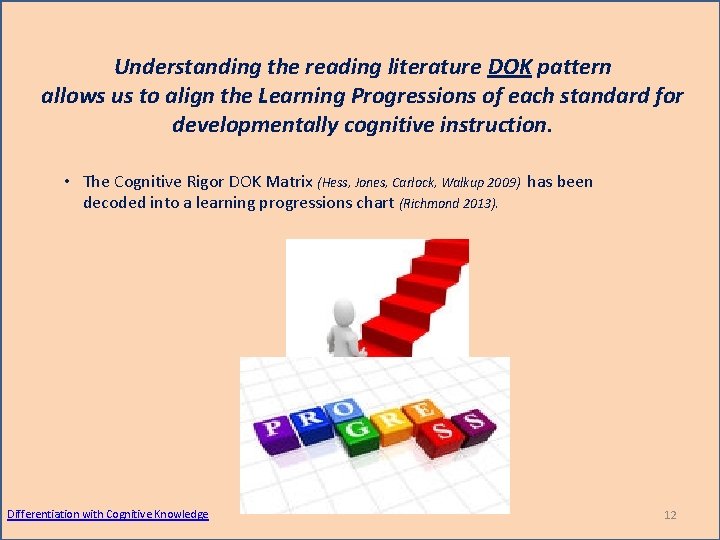 Understanding the reading literature DOK pattern allows us to align the Learning Progressions of Understanding the reading literature DOK pattern allows us to align the Learning Progressions of