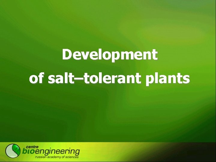 Development of salt–tolerant plants 