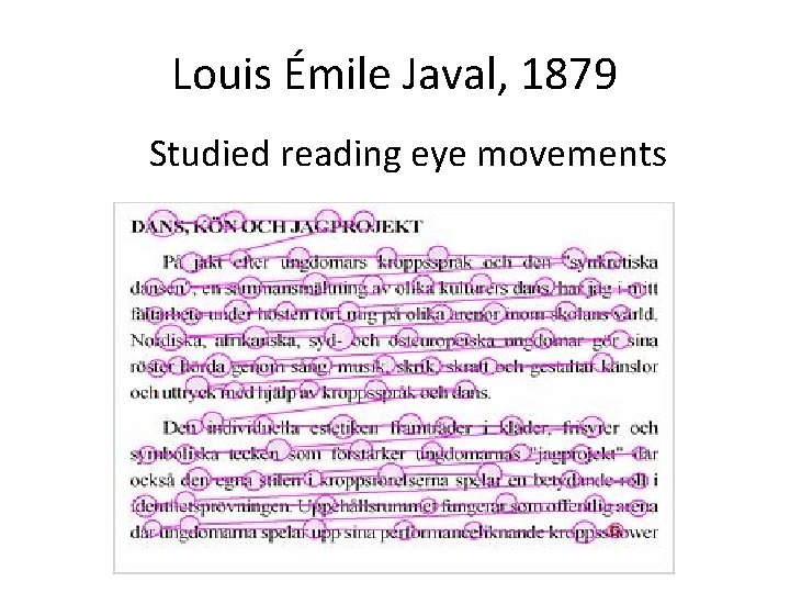 Louis Émile Javal, 1879 Studied reading eye movements 