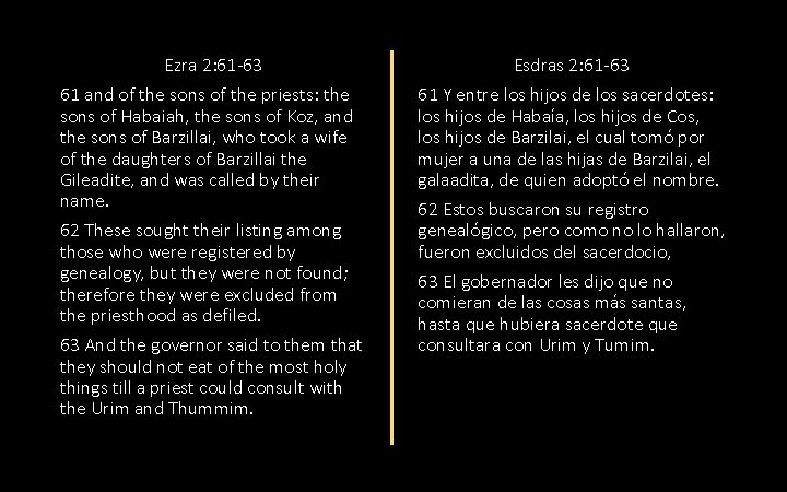 Ezra 2: 61 -63 61 and of the sons of the priests: the sons