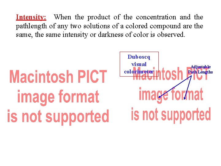 Intensity: When the product of the concentration and the pathlength of any two solutions