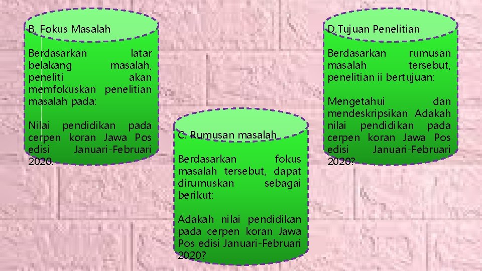 B. Fokus Masalah D. Tujuan Penelitian Berdasarkan rumusan masalah tersebut, penelitian ii bertujuan: Berdasarkan B. Fokus Masalah D. Tujuan Penelitian Berdasarkan rumusan masalah tersebut, penelitian ii bertujuan: Berdasarkan