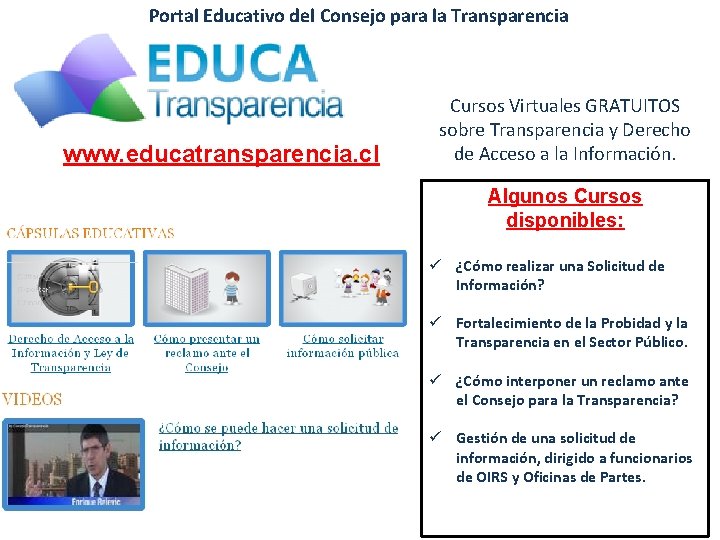 Portal Educativo del Consejo para la Transparencia www. educatransparencia. cl Cursos Virtuales GRATUITOS sobre