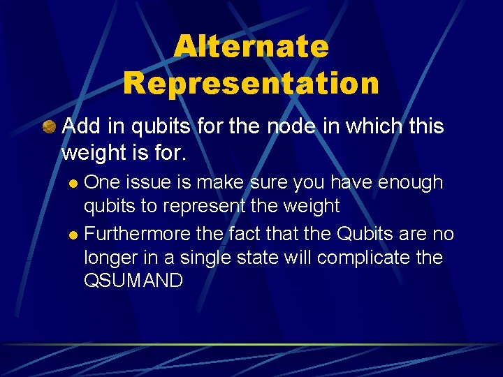 Alternate Representation Add in qubits for the node in which this weight is for.