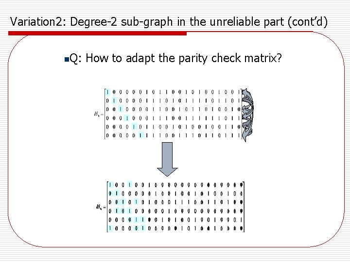 Variation 2: Degree-2 sub-graph in the unreliable part (cont’d) n Q: How to adapt