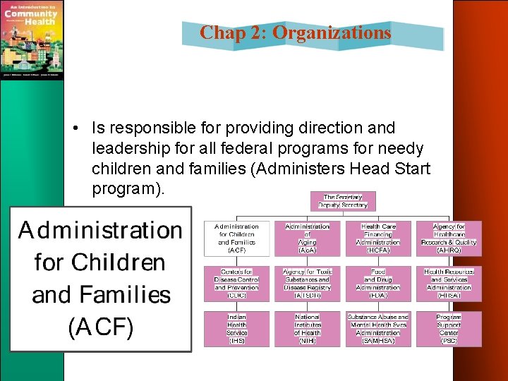 Chap 2: Organizations • Is responsible for providing direction and leadership for all federal