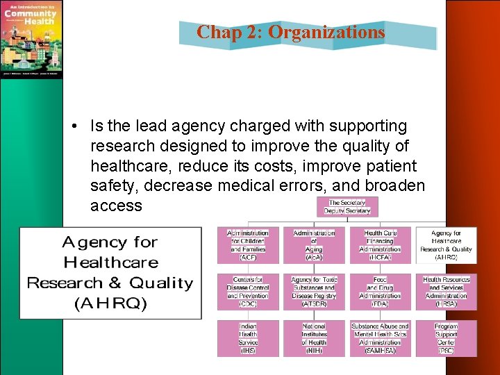 Chap 2: Organizations • Is the lead agency charged with supporting research designed to