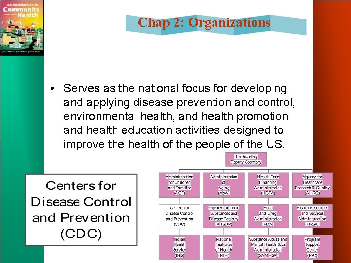 Chap 2: Organizations • Serves as the national focus for developing and applying disease