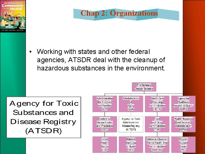 Chap 2: Organizations • Working with states and other federal agencies, ATSDR deal with