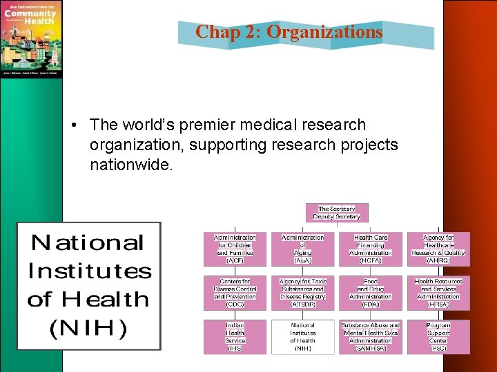 Chap 2: Organizations • The world’s premier medical research organization, supporting research projects nationwide.