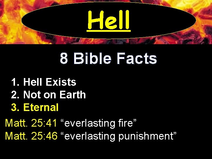 Hell 8 Bible Facts 1. Hell Exists 2. Not on Earth 3. Eternal Matt.