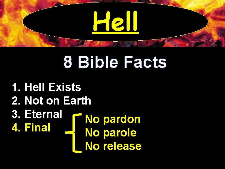 Hell 8 Bible Facts 1. Hell Exists 2. Not on Earth 3. Eternal No