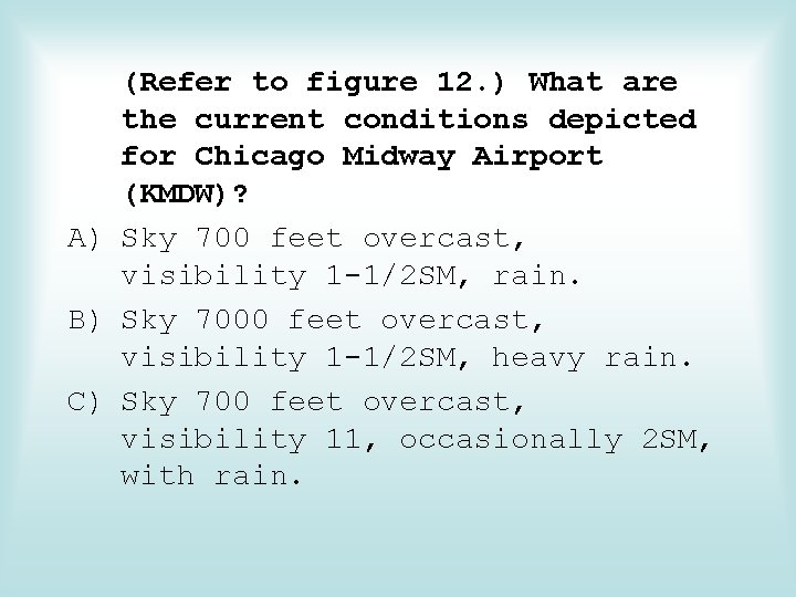 (Refer to figure 12. ) What are the current conditions depicted for Chicago Midway