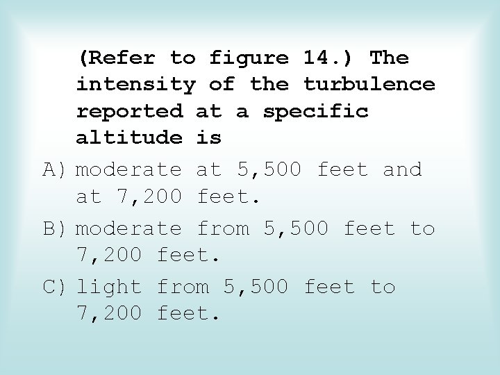 (Refer to figure 14. ) The intensity of the turbulence reported at a specific