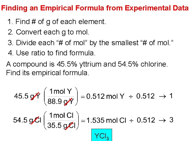 Finding an Empirical Formula from Experimental Data 1. Find # of g of each