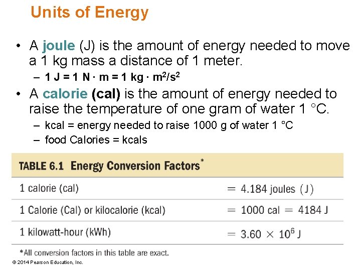 Units of Energy • A joule (J) is the amount of energy needed to