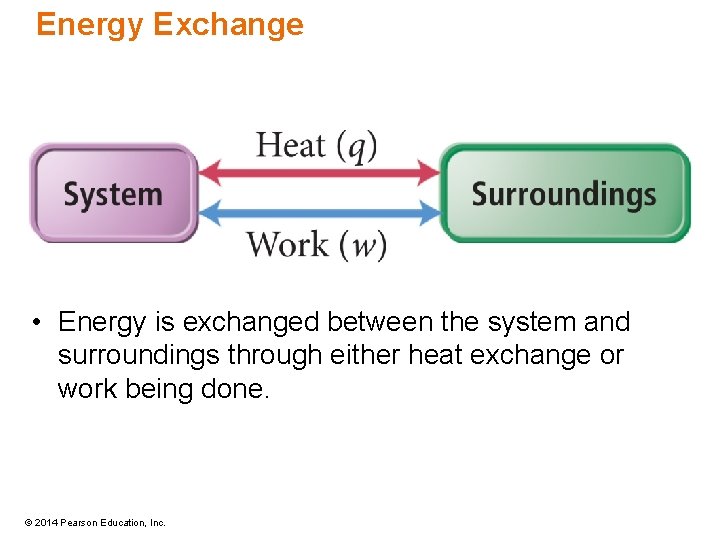 Energy Exchange • Energy is exchanged between the system and surroundings through either heat
