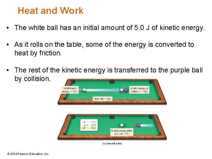 Heat and Work • The white ball has an initial amount of 5. 0