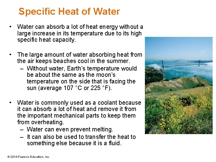 Specific Heat of Water • Water can absorb a lot of heat energy without
