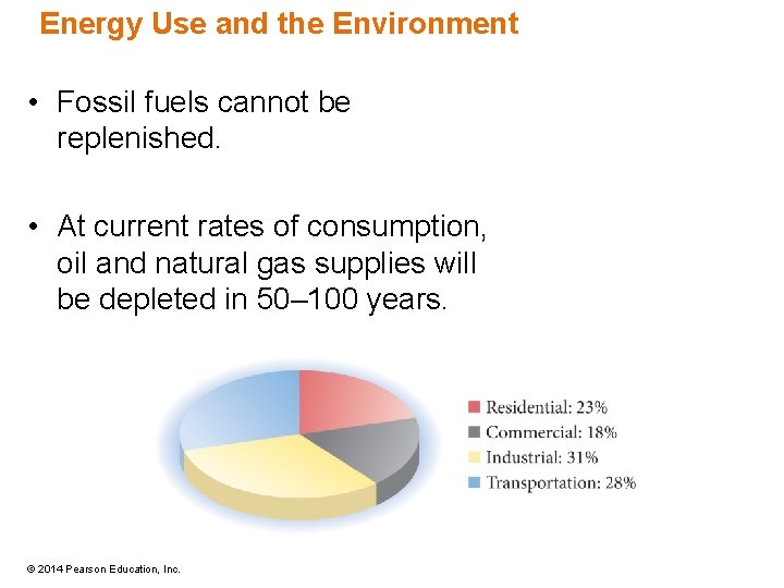 Energy Use and the Environment • Fossil fuels cannot be replenished. • At current