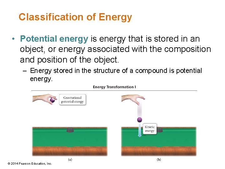 Classification of Energy • Potential energy is energy that is stored in an object,