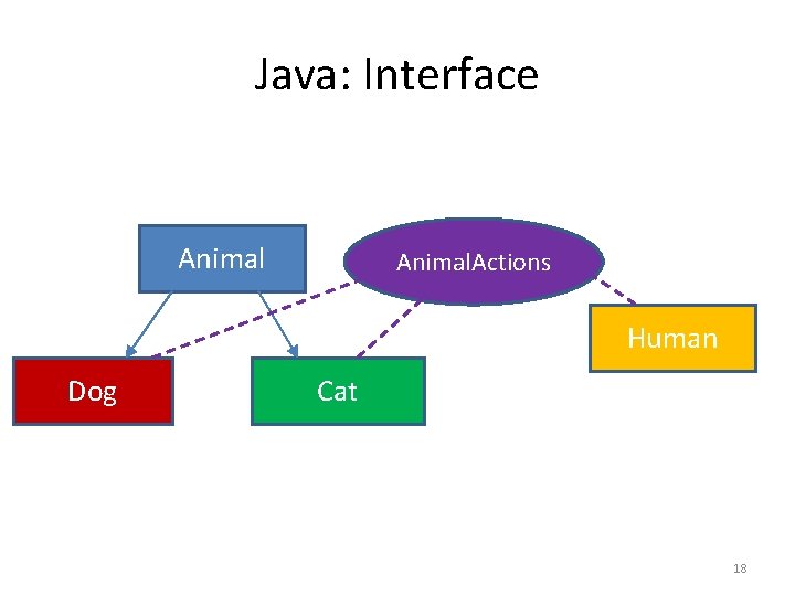 Java: Interface Animal. Actions Human Dog Cat 18 