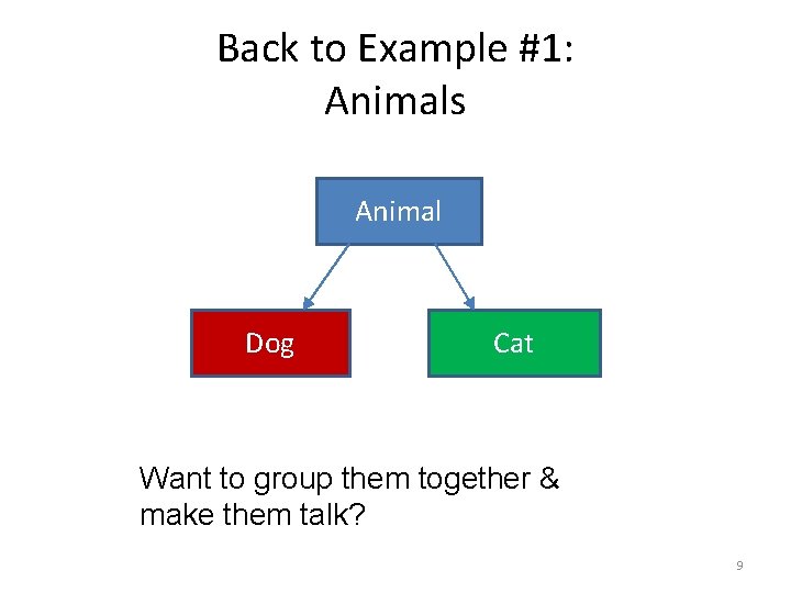 Back to Example #1: Animals Animal Dog Cat Want to group them together &