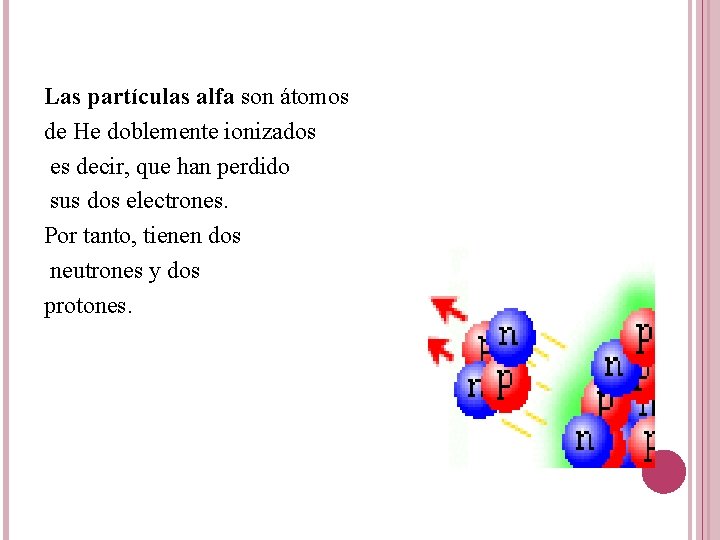Las partículas alfa son átomos de He doblemente ionizados es decir, que han perdido