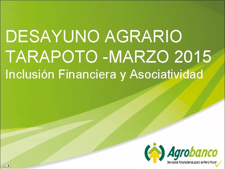 DESAYUNO AGRARIO TARAPOTO -MARZO 2015 Inclusión Financiera y Asociatividad 