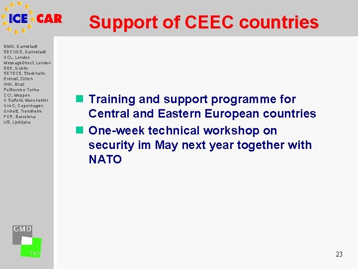 Support of CEEC countries GMD, Darmstadt SECUDE, Darmstadt UCL, London Message. Direct, London SSE,