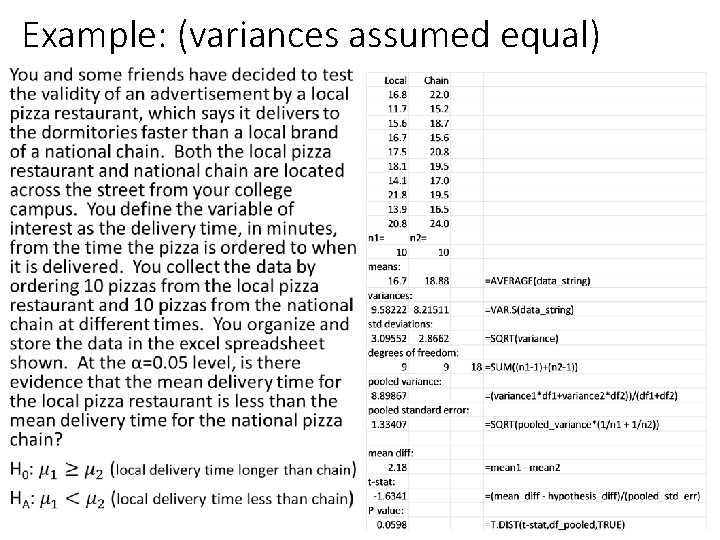 Example: (variances assumed equal) • Example: (variances assumed equal) •
