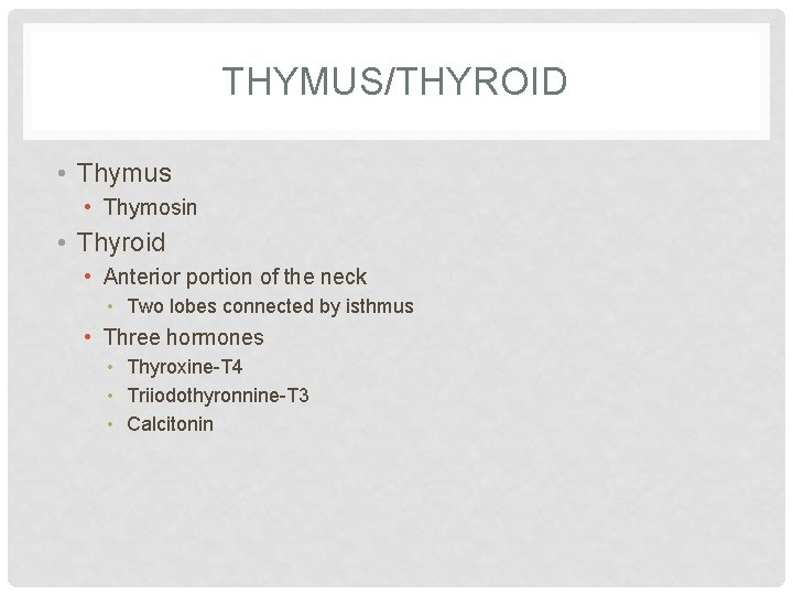 THYMUS/THYROID • Thymus • Thymosin • Thyroid • Anterior portion of the neck • THYMUS/THYROID • Thymus • Thymosin • Thyroid • Anterior portion of the neck •