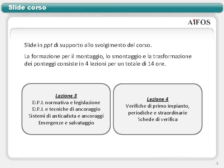 Slide corso Slide in ppt di supporto allo svolgimento del corso. La formazione per