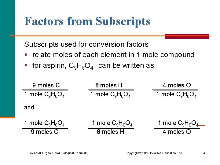 Factors from Subscripts used for conversion factors § relate moles of each element in