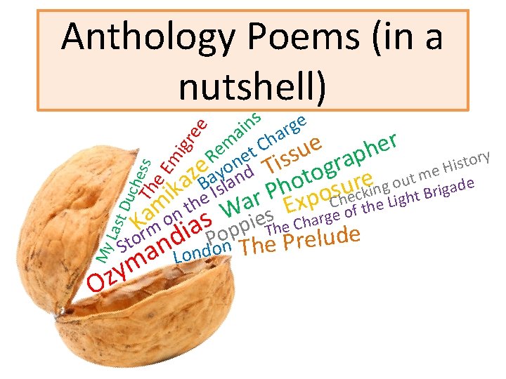 Anthology Poems (in a nutshell) My Las t Du che Th ss e. E