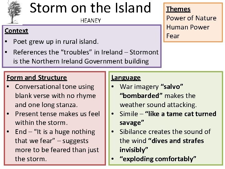 Storm on the Island HEANEY Context • Poet grew up in rural island. Themes