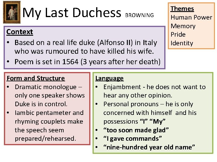 My Last Duchess BROWNING Context • Based on a real life duke (Alfonso II)