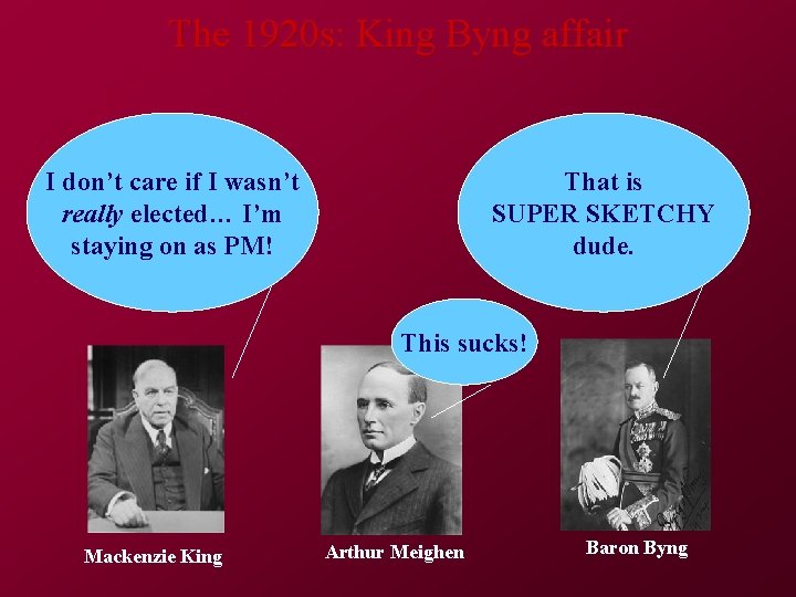 The 1920 s: King Byng affair I don’t care if I wasn’t really elected…