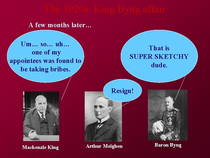 The 1920 s: King Byng affair A few months later… Um… so… uh… one