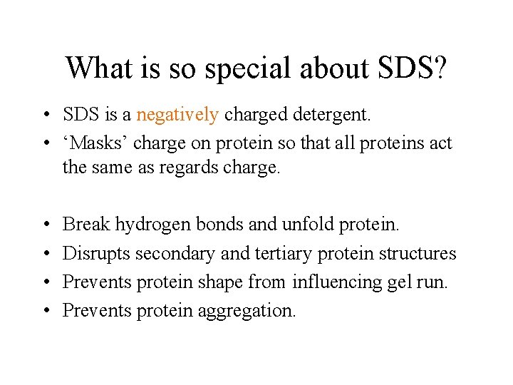 What is so special about SDS? • SDS is a negatively charged detergent. •