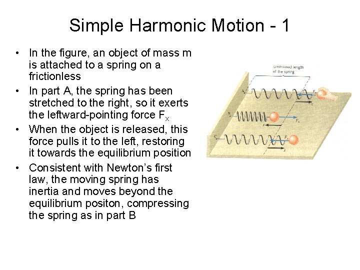 Simple Harmonic Motion - 1 • In the figure, an object of mass m