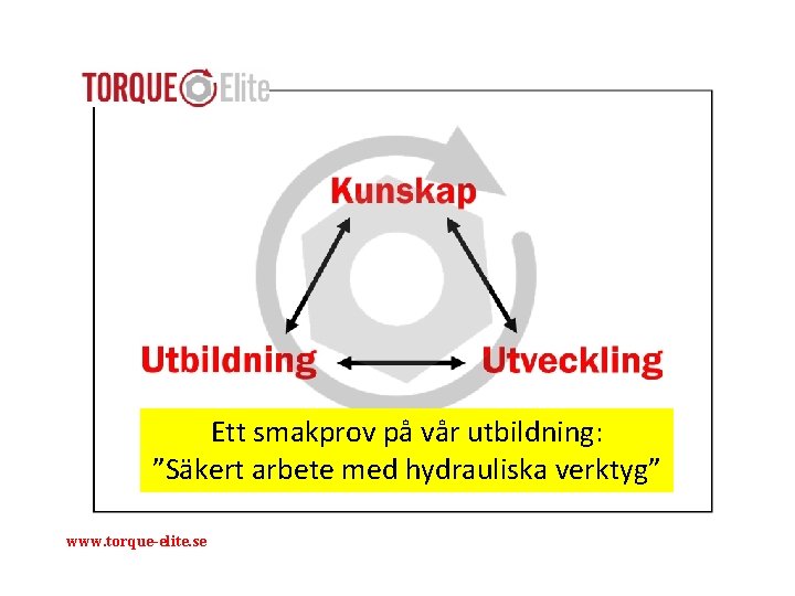 Ett smakprov på vår utbildning: ”Säkert arbete med hydrauliska verktyg” www. torque-elite. se 