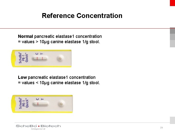 Reference Concentration Normal pancreatic elastase 1 concentration = values > 10µg canine elastase 1/g