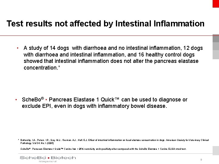 Test results not affected by Intestinal Inflammation • A study of 14 dogs with