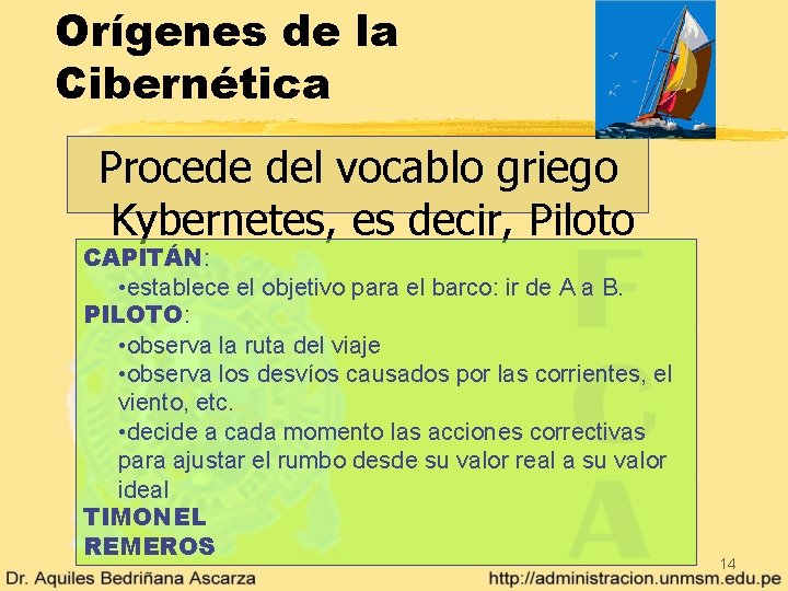 Orígenes de la Cibernética Procede del vocablo griego Kybernetes, es decir, Piloto CAPITÁN: •