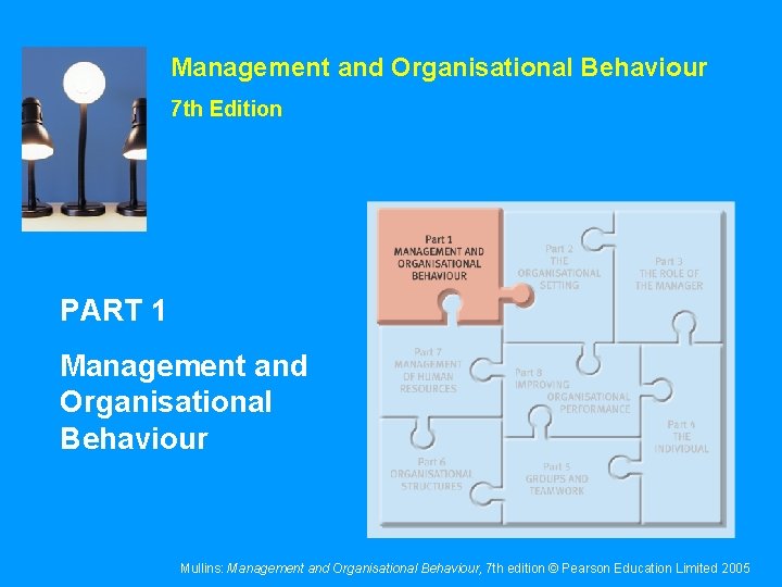 Management and Organisational Behaviour 7 th Edition PART 1 Management and Organisational Behaviour Mullins: