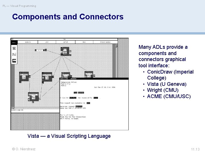 PL — Visual Programming Components and Connectors Many ADLs provide a components and connectors