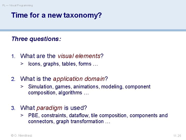 PL — Visual Programming Time for a new taxonomy? Three questions: 1. What are